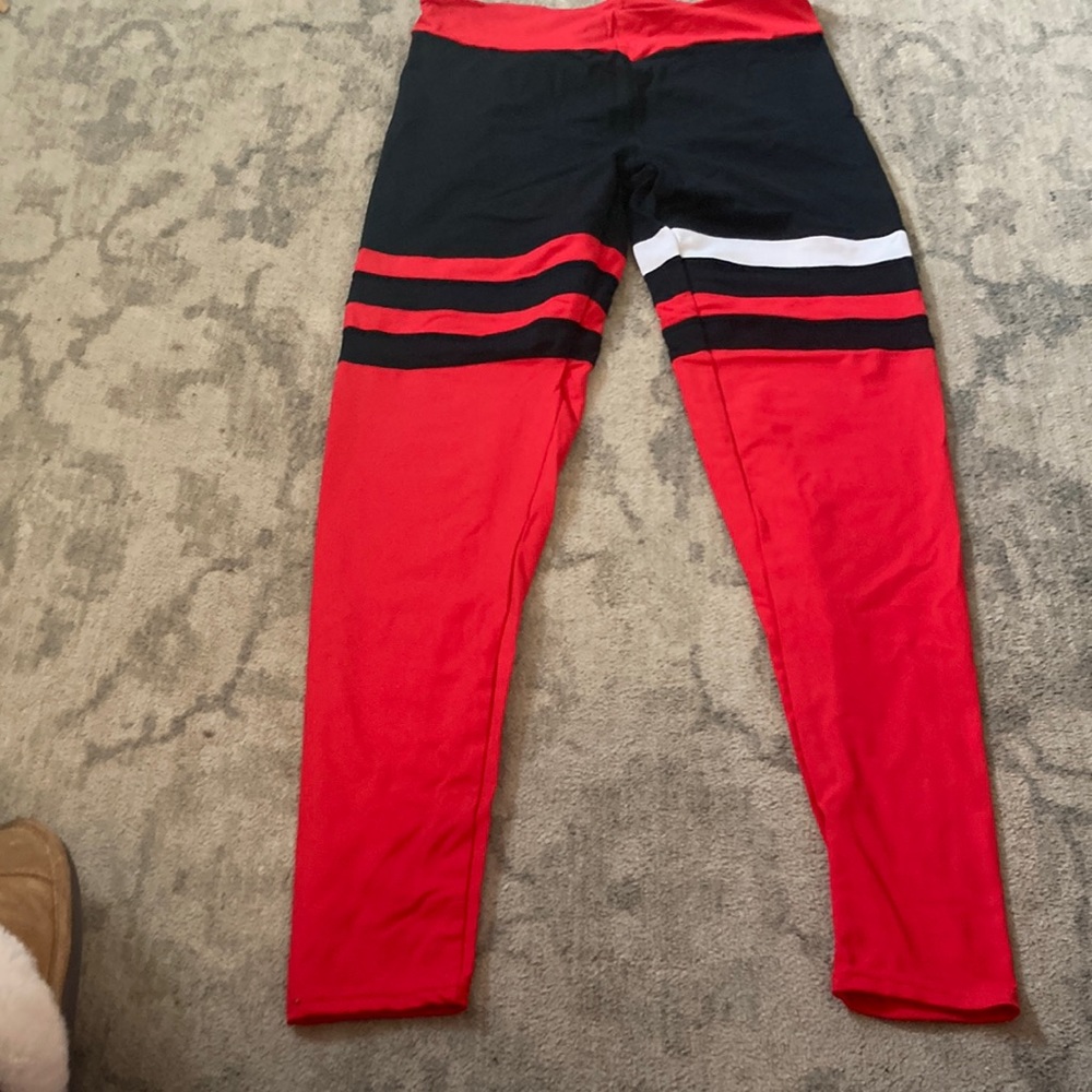 Red, black and white exercise pants